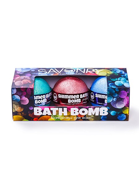 SAVONRY Набор Бурлящих бомбочек для ванны Пурпурный-Синий-Голубой 3шт
