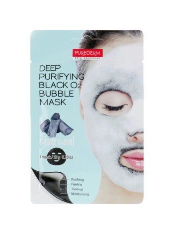 PUREDERM Тканевая пузырьковая маска для лица Deep Purifying Black O2 Bubble Mask 