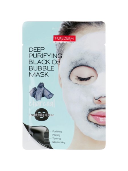 PUREDERM Тканевая пузырьковая маска для лица Deep Purifying Black O2 Bubble Mask 
